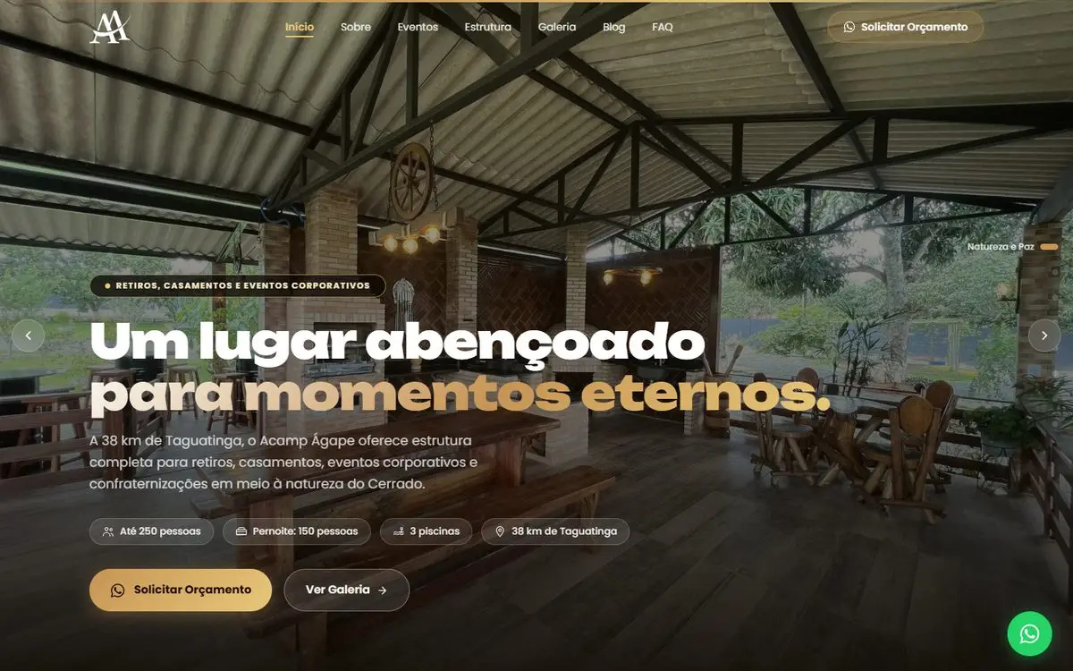Página inicial do site de Acampamento Ágape no computador