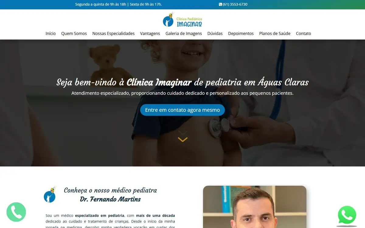 Página inicial do site de Clínica Imaginar no computador