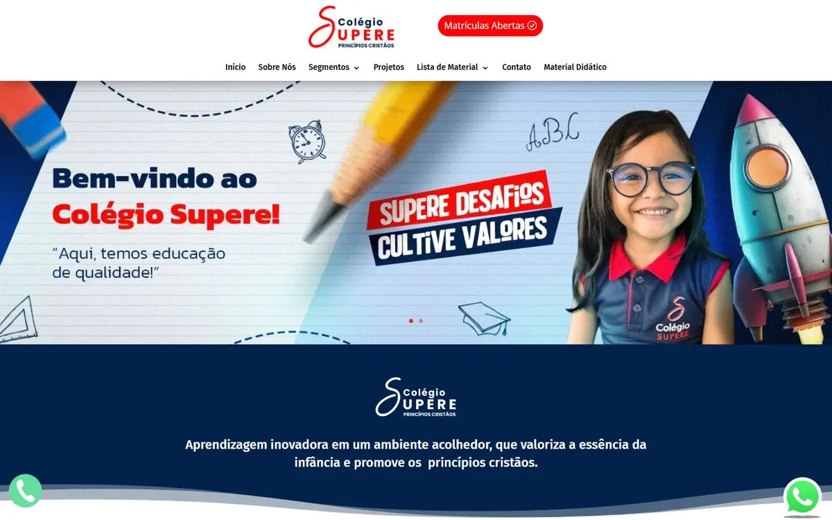 Página inicial do site de Colégio Supere no computador