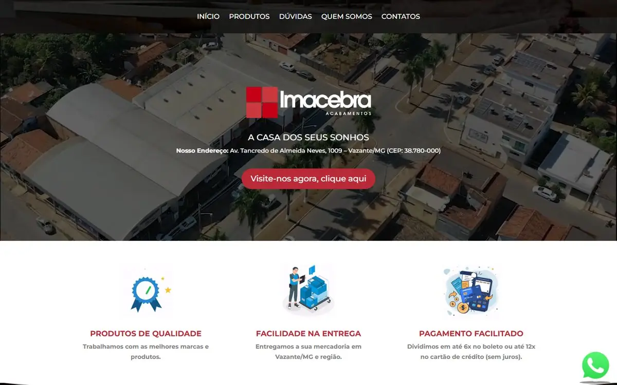 Página inicial do site de Imacebra Acabamentos no computador