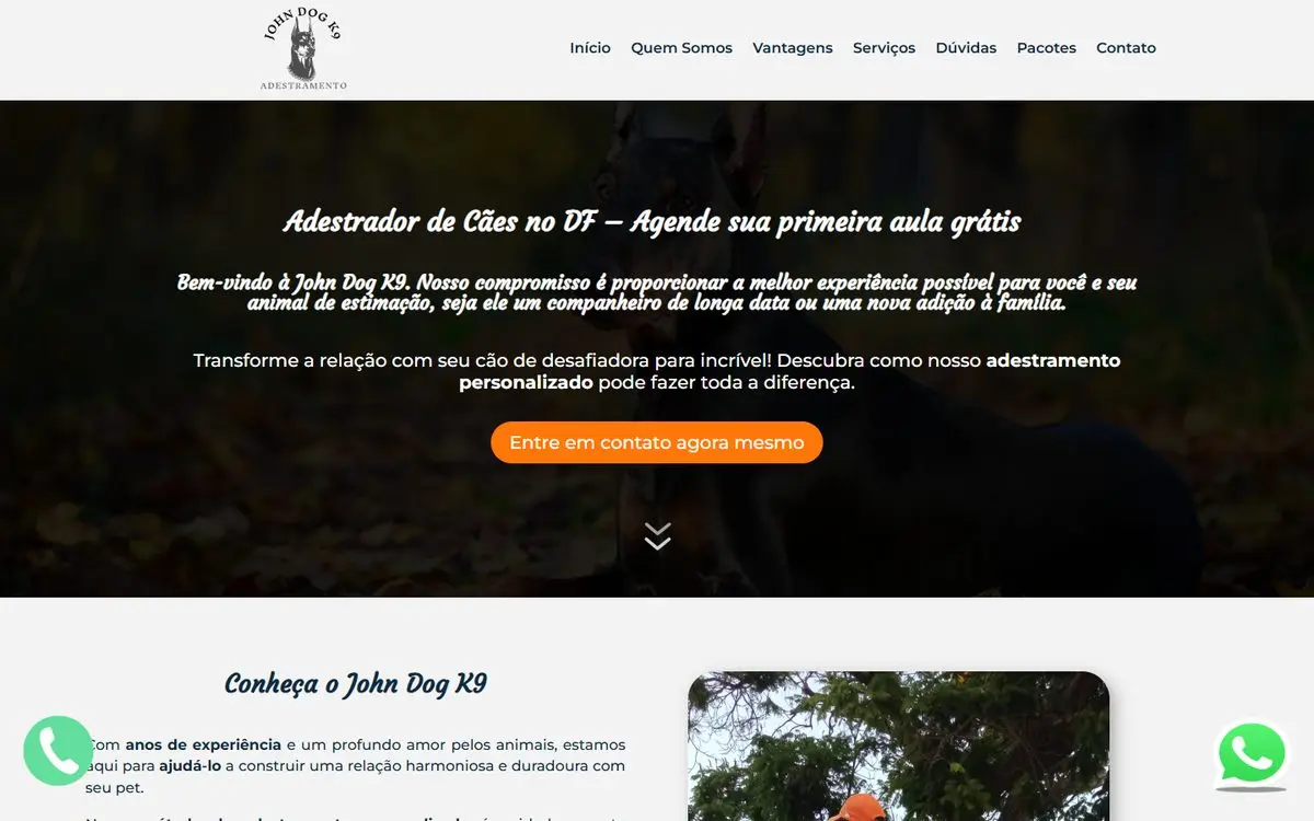 Página inicial do site de John Dog K9 no computador