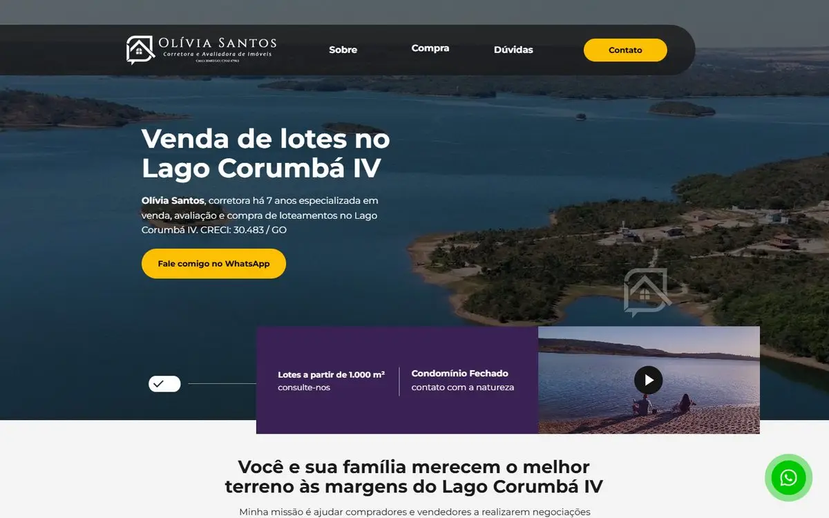 Página inicial do site de Olívia Santos no computador