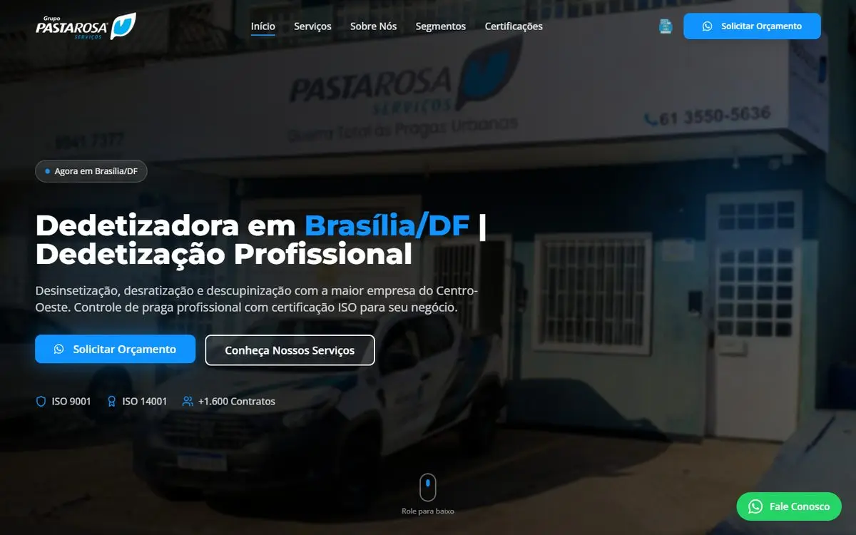 Página inicial do site de Pasta Rosa no computador