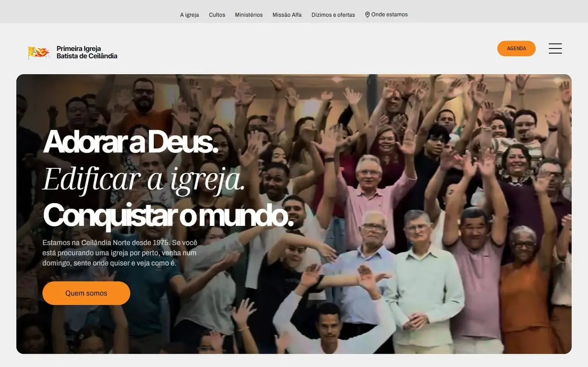 Página inicial do site de Primeira Igreja Batista de Ceilândia no computador