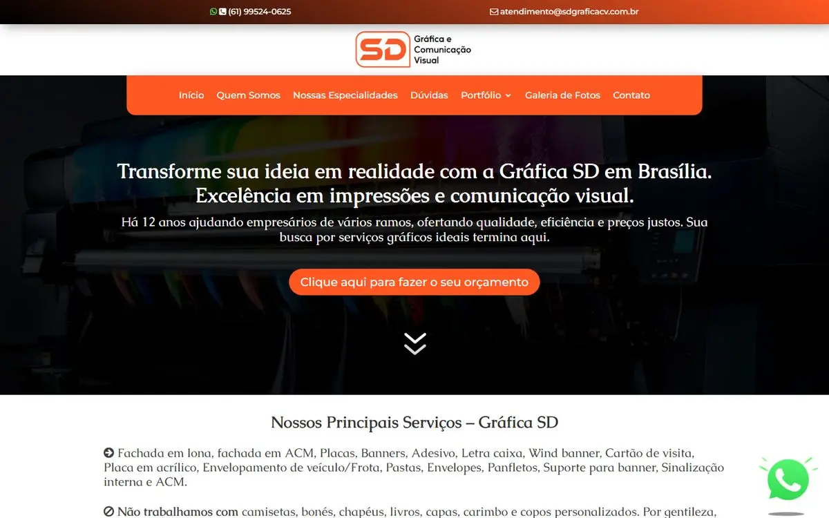 Página inicial do site de Gráfica SD no computador