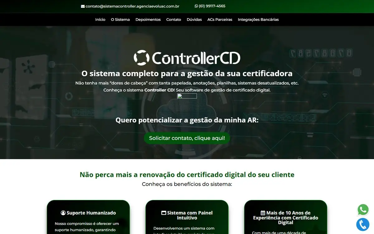 Página inicial do site de Controller CD no computador