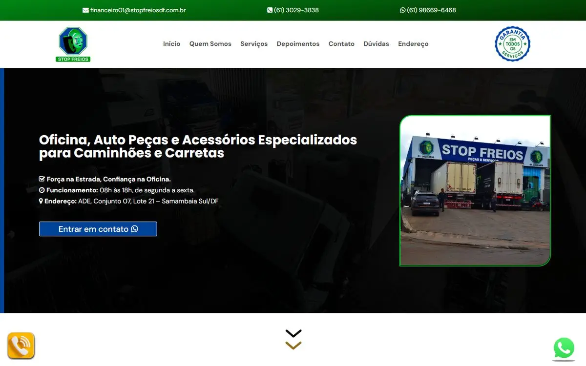 Página inicial do site de Stop Freios DF no computador