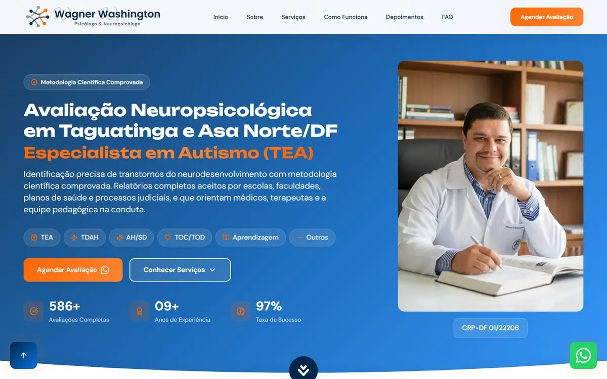 Página inicial do site de Wagner Washington no computador